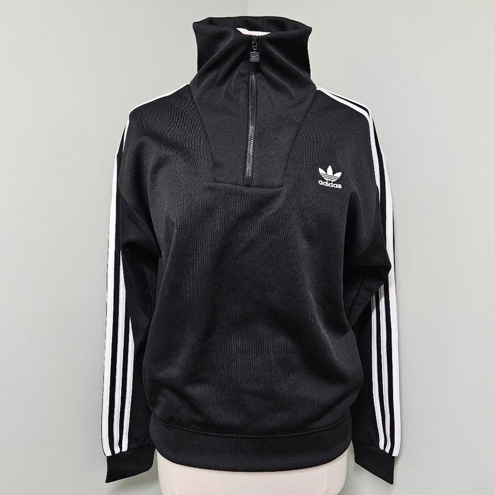 Adidas Adicolor Funnel Neck Pullover Black 1/4 Zip Track Jacket Small NWT